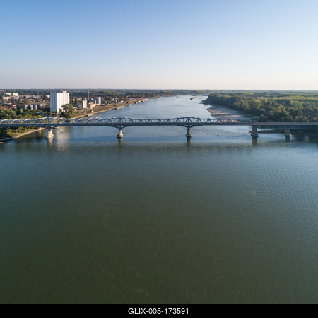 Baja Bridge in Hungary across river Danube-stock-foto