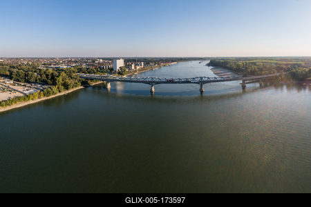 Baja Bridge in Hungary across river Danube-stock-foto
