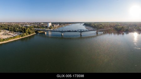 Baja Bridge in Hungary across river Danube-stock-foto