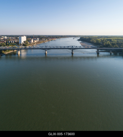Baja Bridge in Hungary across river Danube-stock-foto