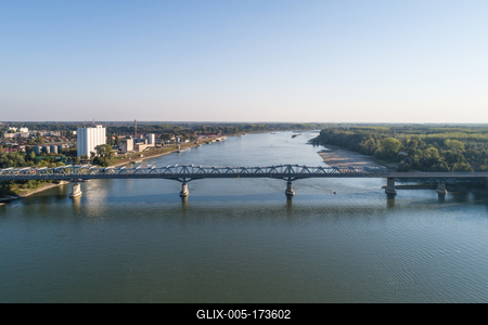 Baja Bridge in Hungary across river Danube-stock-foto