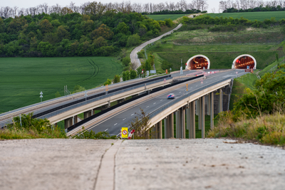 Hungarian M6 highway with tunel at evening-stock-foto