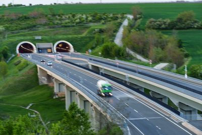 Hungarian M6 highway with tunel at evening-stock-foto