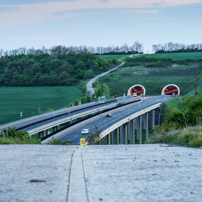 Hungarian M6 highway with tunel at evening-stock-foto