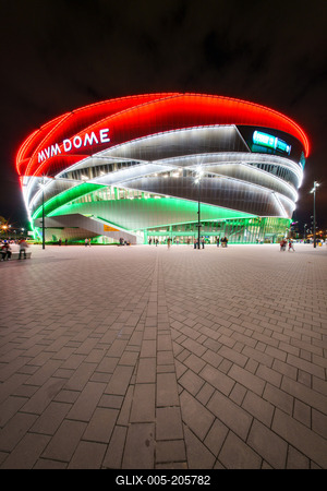 Budapest, Hungary -- May 07, 2024 A view of the monumental MVM Dome sport arena-stock-foto