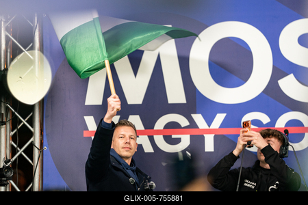 Pecs, Hungary - March 07, 2026: Hungarian politician Peter Magyar leader of the Hungarian opposition and Tisza party giving a speech-stock-foto