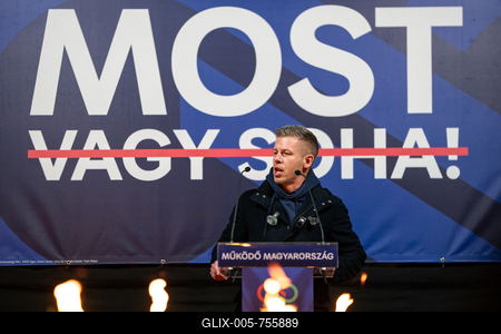 Pecs, Hungary - March 07, 2026: Hungarian politician Peter Magyar leader of the Hungarian opposition and Tisza party giving a speech-stock-foto