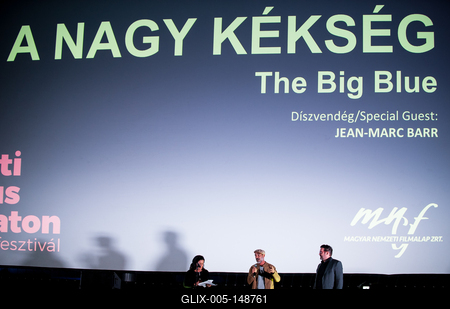 Jean-Marc BarrJacques Mayol a Nagy kékségbenJacques Mayol in The Big BlueJean-Marc Barr Le Grand BleuFilm Maraton Budapest Bazilika 2018 09 08-stock-foto