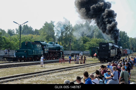150 éves a MÁV,  Nemzetközi Jármûparádé a Vasúttörténeti Parkban,   2018. szeptember 8-án és 9-én többtonnás vasparipák mutatkoztak be és versenyeztek egymással a Vasúttörténeti Parkban-stock-foto
