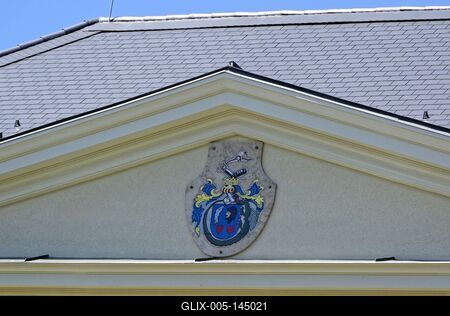 Nyíregyháza, Kállay címer a Kállay kúria homlokzatán-stock-foto