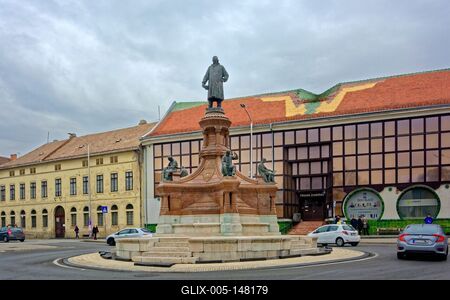 Pécs, Zsolnay Vilmos emlékmű, emlékszobor-stock-foto
