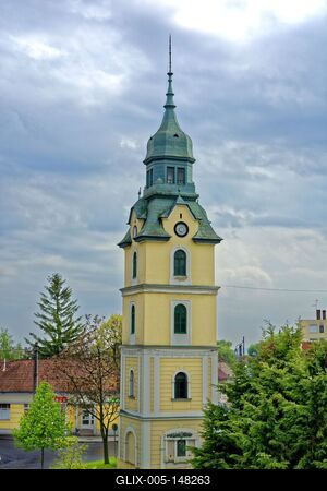 Szécsény, barokk tűztorony-stock-foto