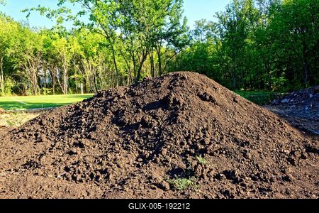 Egy kupac humus zöld fák elõtt-stock-foto