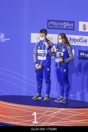 LEN European Aquatics Championships, Mixed Synchronised 10m Platform Diving - podium-stock-foto