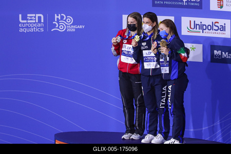 LEN European Aquatics Championships, Women's 1m Springboard Diving - podium-stock-foto