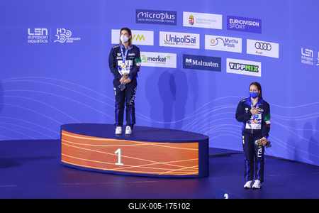 LEN European Aquatics Championships, Women's 1m Springboard Diving - podium-stock-foto