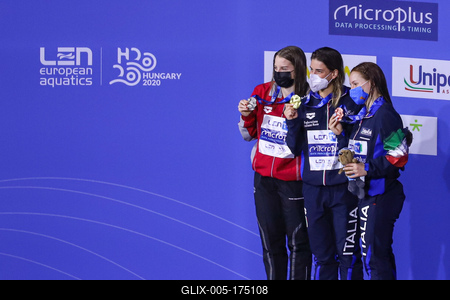 LEN European Aquatics Championships, Women's 1m Springboard Diving - podium-stock-foto