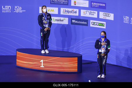 LEN European Aquatics Championships, Women's 1m Springboard Diving - podium-stock-foto