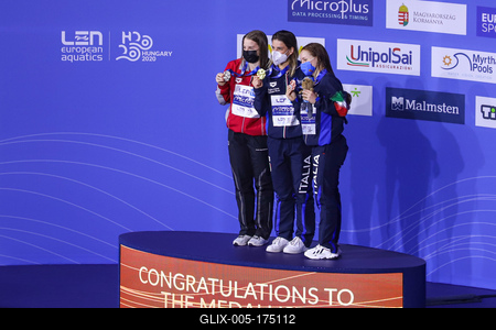 LEN European Aquatics Championships, Women's 1m Springboard Diving - podium-stock-foto