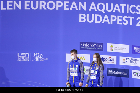 LEN European Aquatics Championships, Mixed Synchronised 10m Platform Diving - podium-stock-foto