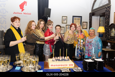 (b-j) Lőkös Ildikó, Szőlőskei Tímea, Janza Kata, Tóth Enikő, Náray Erika, Hernádi Judit, Tallós Andrea, Falusi Mariann,-stock-foto