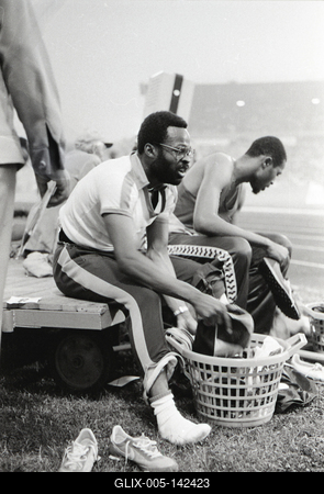 Edwin Moses Budapesten-stock-foto