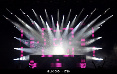 Stage lights and partying crowd. Space for text-stock-foto