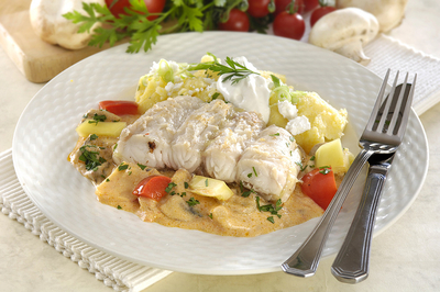 Harcsafilé (Bakonyi harcsaszeletek juhtúrós puliszkával)-stock-foto