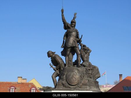Dobó István várkapitány szobra Egerben-stock-foto