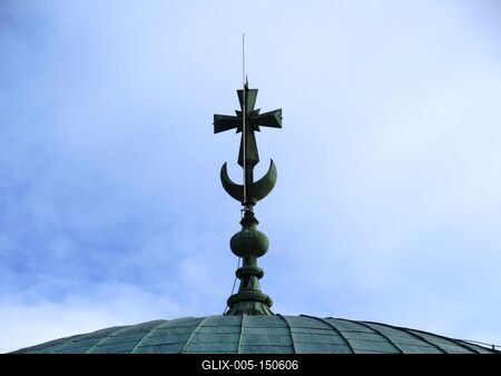 Pécs - Kereszt és török félhold-stock-foto