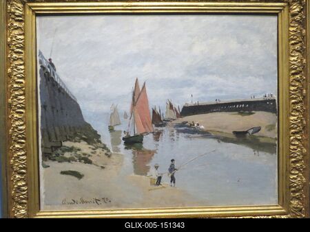 Claude Monet festménye: A trouillei kikötõ bejárata-stock-foto