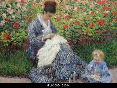 Claude Monet: Camille Monet és egy gyerek a kertben-stock-foto