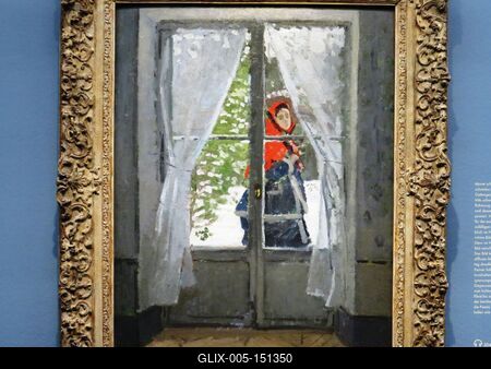 Claude Monet: Monet asszony vörös kendõvel portré-stock-foto