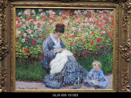 Claude Monet: Camille Monet és egy gyerek a kertben-stock-foto