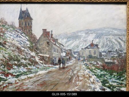 Claude Monet festménye: A étheuli út télen-stock-foto