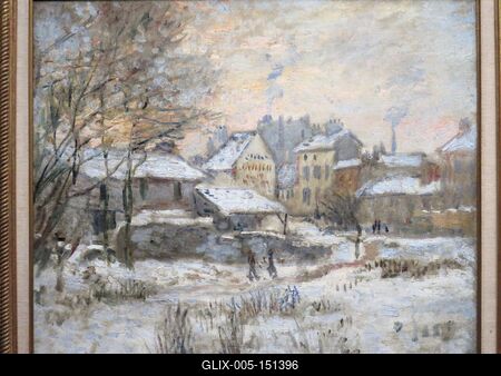 Laude Monet festmény: Hóhatás, napnyugta-stock-foto