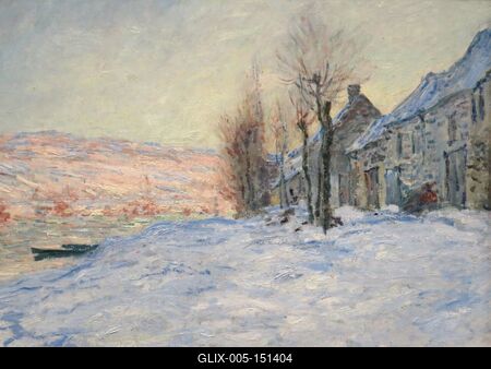 Claude Monet festmény: Nap és hó Lavacourtban-stock-foto