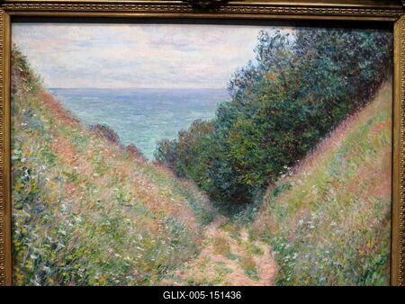 Claude Monet: Ösvény a pourvillei Lacavéenál-stock-foto