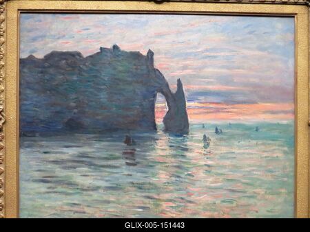 Claude Monet festménye: Napnyugta-stock-foto