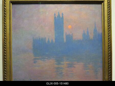 Claude Monet festménye: A parlament épületei napnyugtakor-stock-foto