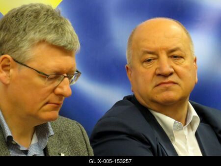 Andor László közgazdász és Korózs Lajos szociológus-stock-foto