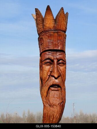 Szent István délegyházai faszobra-stock-foto