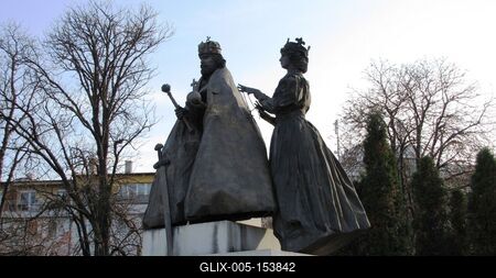 Szent István és Gizella kapuvári szobra-stock-foto