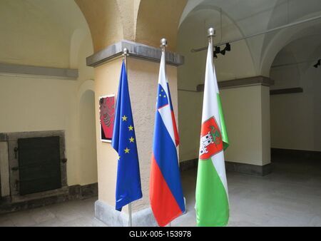 Zászlók - Ljubljana-stock-foto