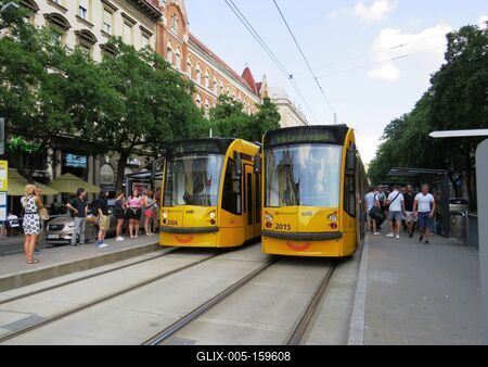 Budapesti villamosok a Nagykörúton-stock-foto