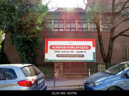 Coronavirus - Curfew Restriction - Poster in Hungary-stock-foto