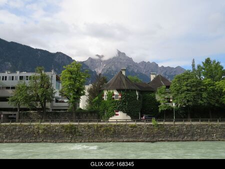 Lienz - Riverside house - Alps - Austria-stock-foto