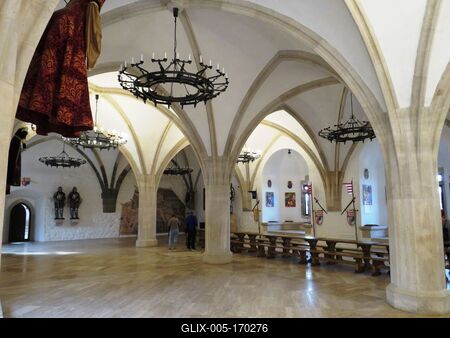 Castle of Diósgyőr - Hungary - Knight's Hall-stock-foto
