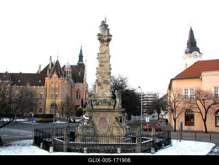 Holy GTrinity Statue - Kecskemét - City Hall - Tower-stock-foto