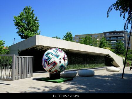 Soccer ball sculpture - Budapest - Sport-stock-foto